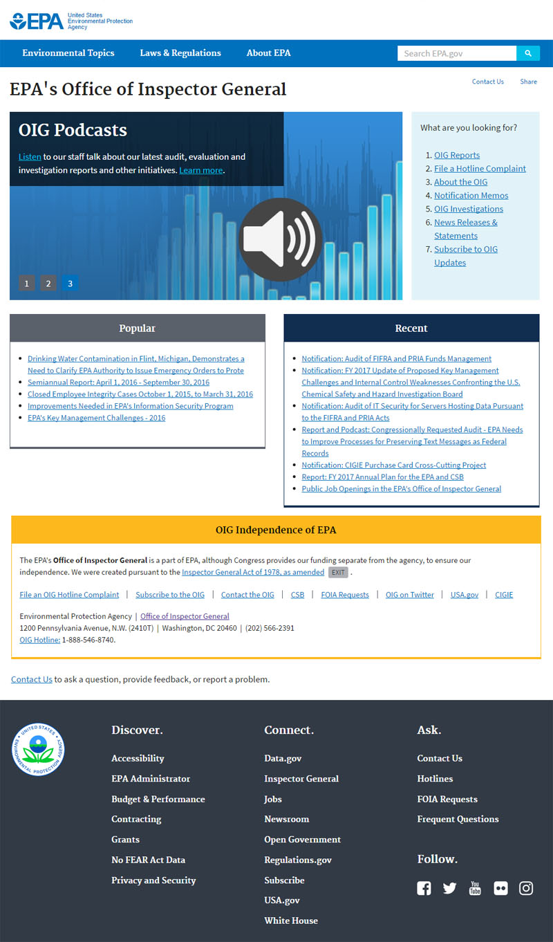 EPA OIG website grab image